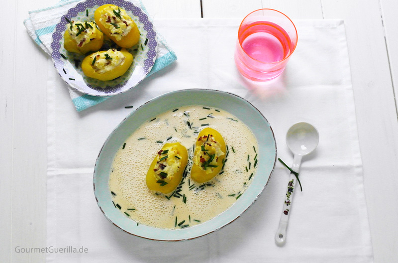Horseradish soup with stuffed potatoes #recipe #gourmetguerilla